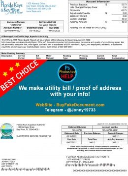 Florida Keys Sample Fake utility bill